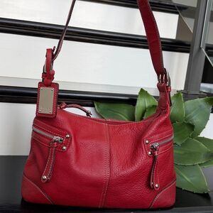 Tignanello genuine leather shoulder bag red soft pebbled hobo purse